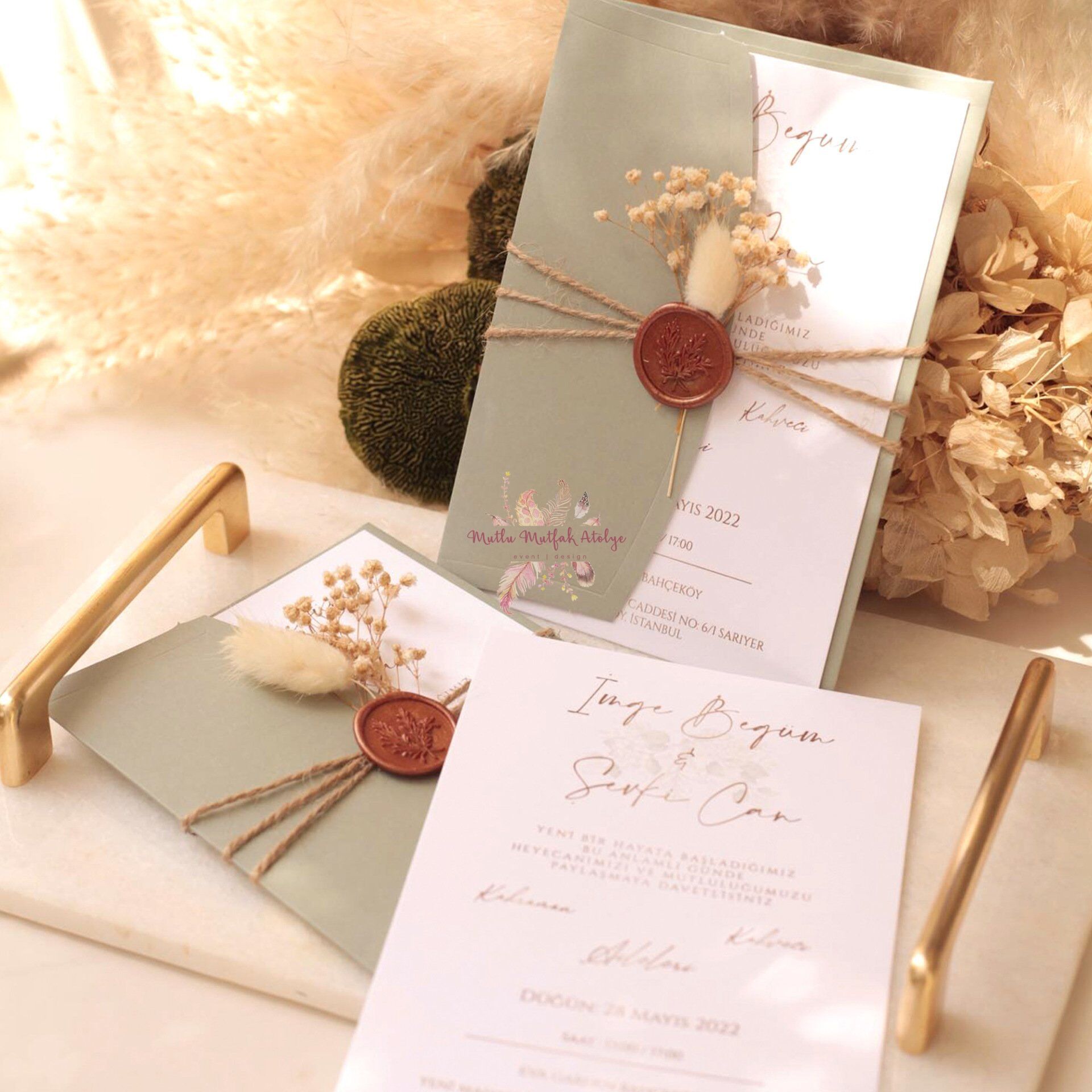 Çiçek  Süslemeli Mühürlü Davetiye (50 Ad.)