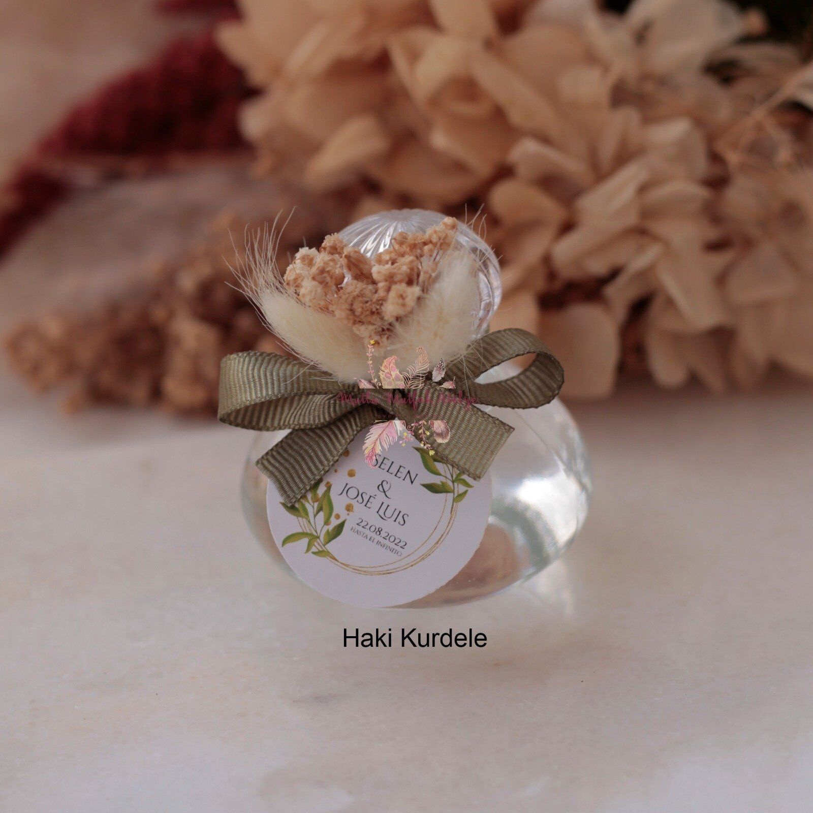 Yuvarlak Cam Şişe Çiçek Süslemeli Hediyelik Kolonya