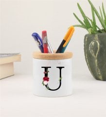 U Harfi Çiçek Desenli Kalemlik