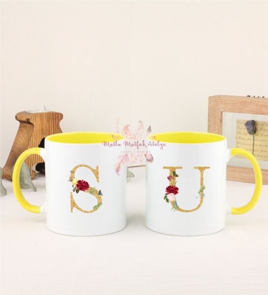 Gold Harfli İkili Sarı Kupa Bardak