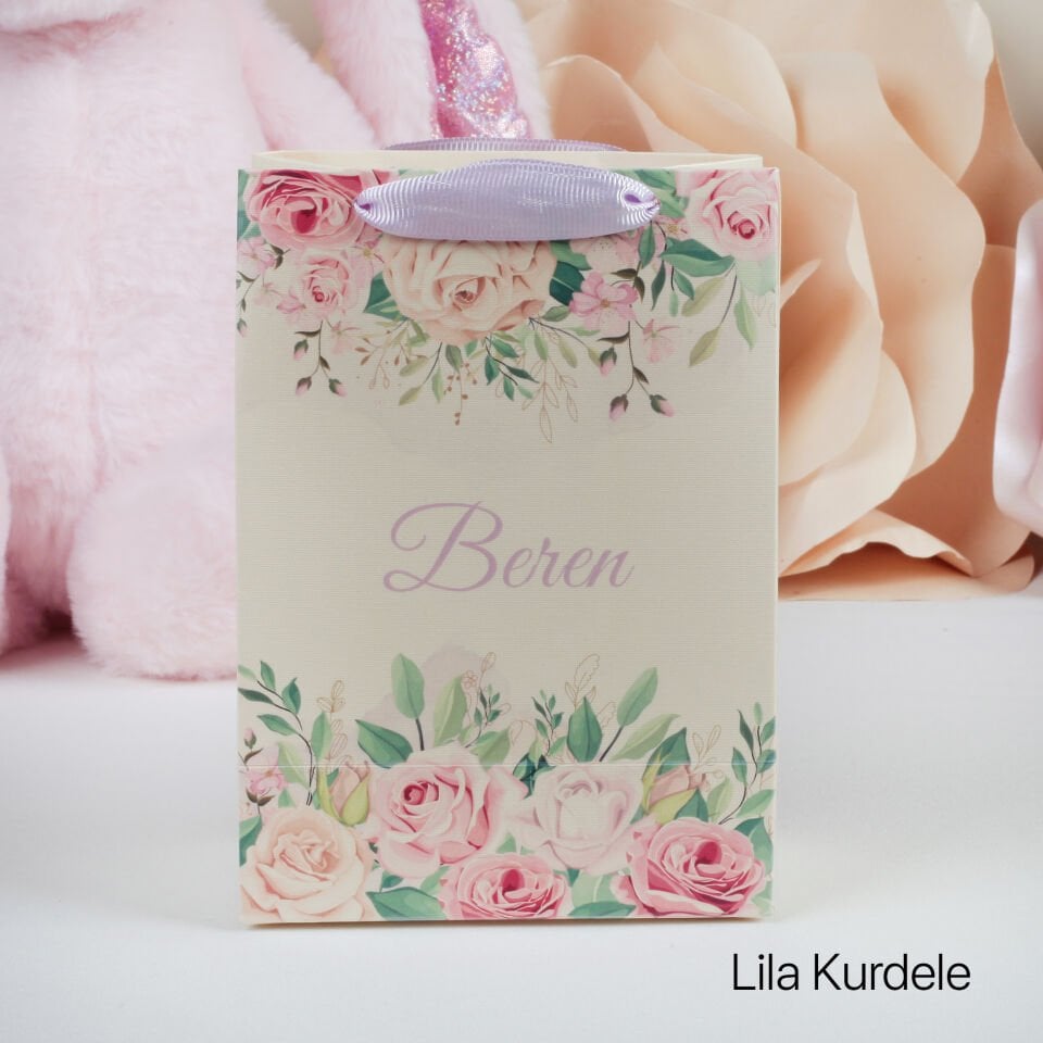 Kişiye Özel Tasarım Hediyelik Çiçek Desenli Baskılı Karton Çanta