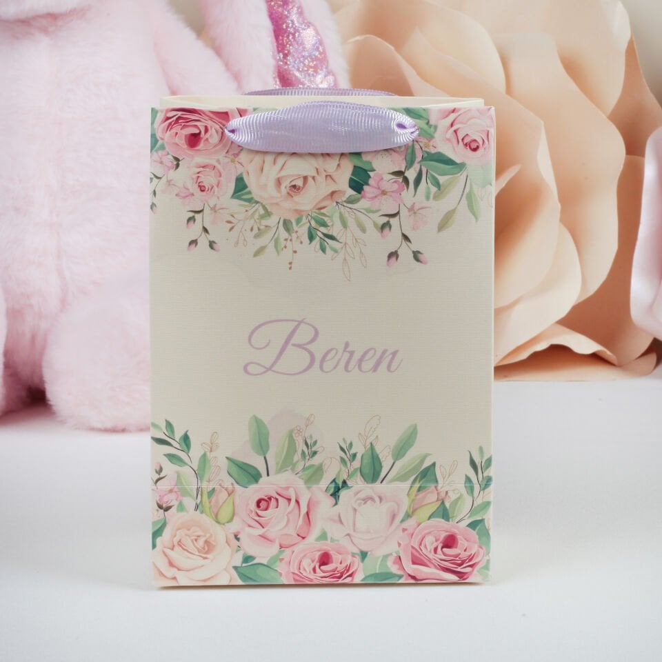 Kişiye Özel Tasarım Hediyelik Çiçek Desenli Baskılı Karton Çanta