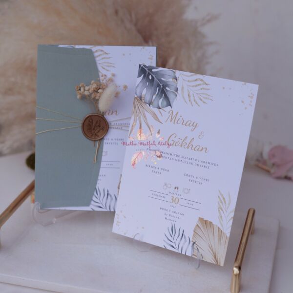 Çiçek  Süslemeli Mühürlü Davetiye (50 Ad.)