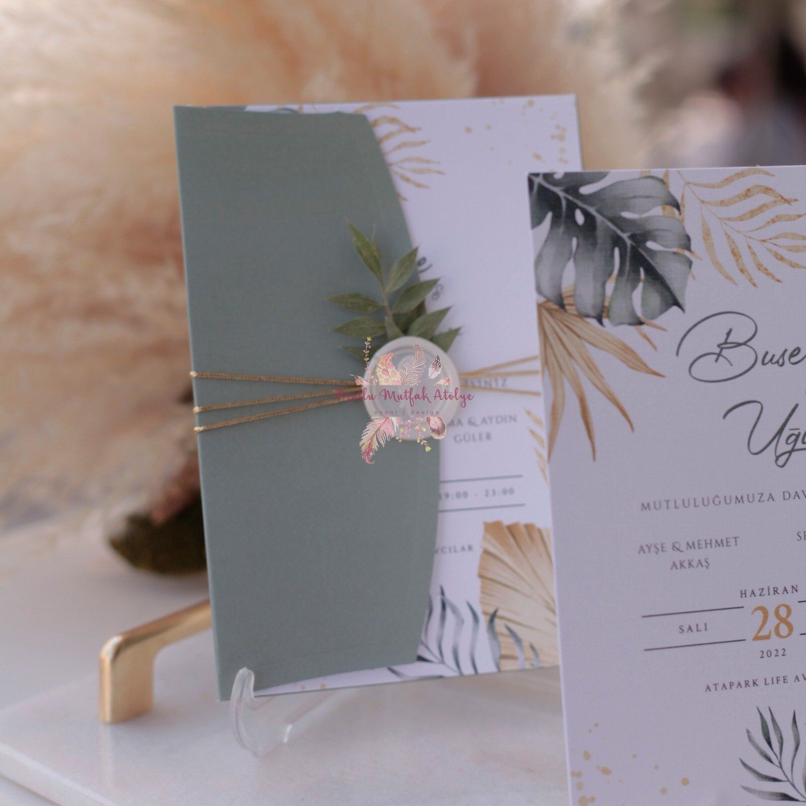 Çiçek  Süslemeli Mühürlü Davetiye (50 Ad.)