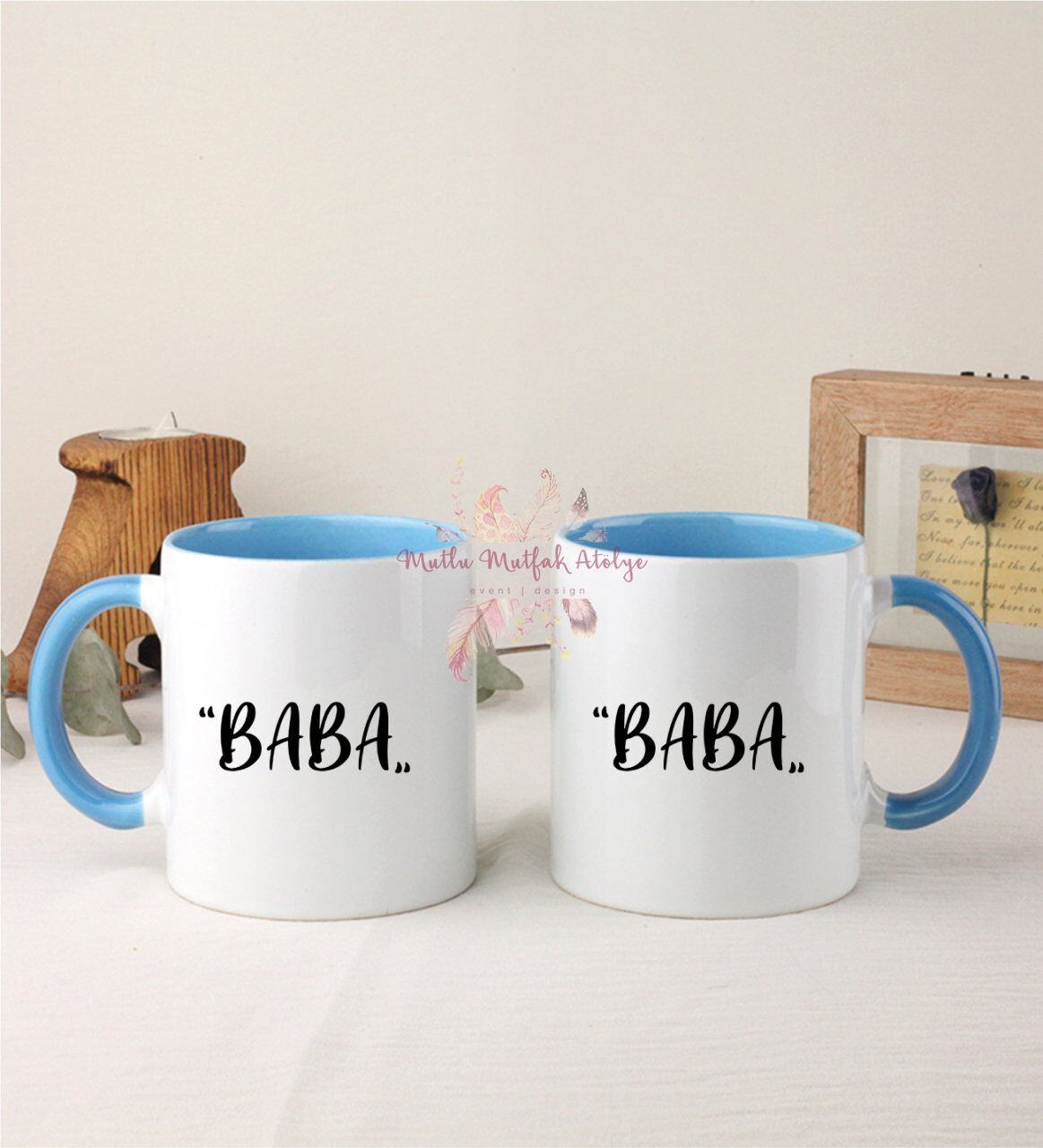 Babalar Günü İkili Mavi Kupa Bardak