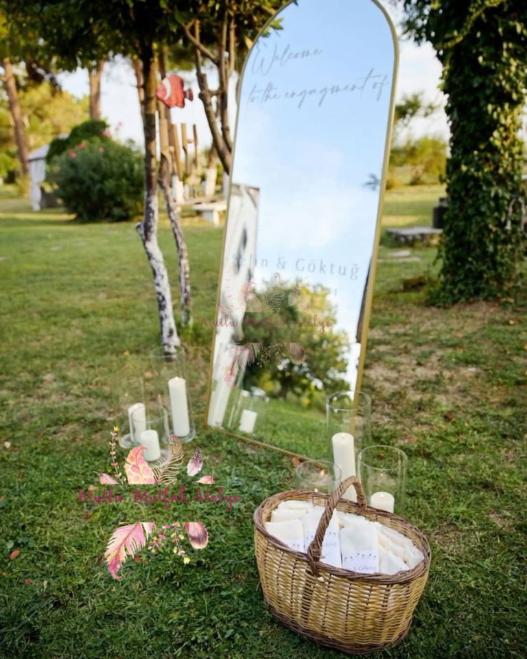 Düğün Nişan Karşılama Panosu Ayna Yazısı - Kişiye Özel İsimli Folyo Sticker (70x180 Boy Aynası İçin)