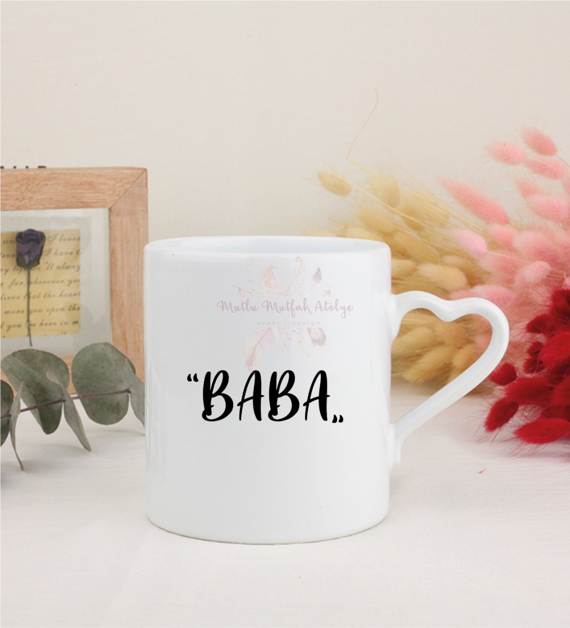 Babalar Günü Beyaz Kalpli Kupa Bardak
