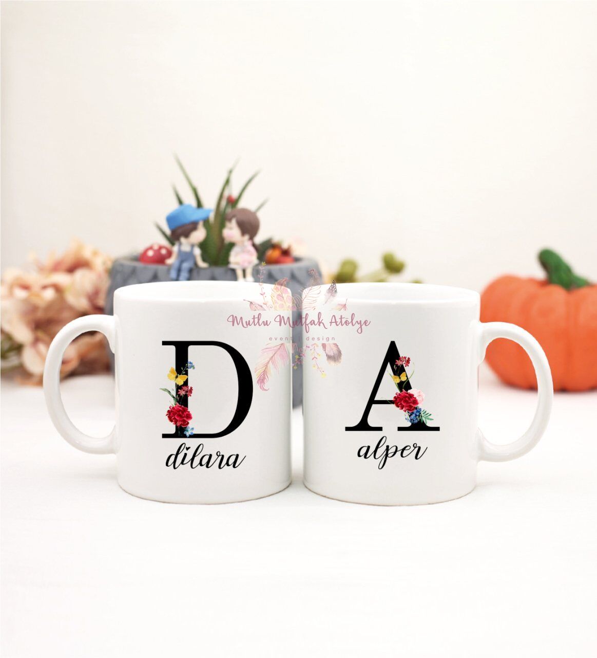 Kişiye Özel Harfli ve İsimli İkili Kupa Bardak