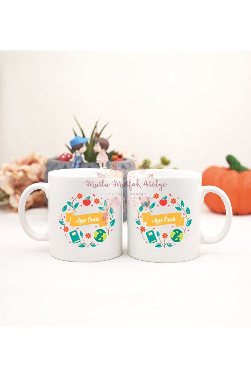 Kişiye Özel Öğretmenler Günü Hediyesi İsimli Desenli İkili Kupa Bardak