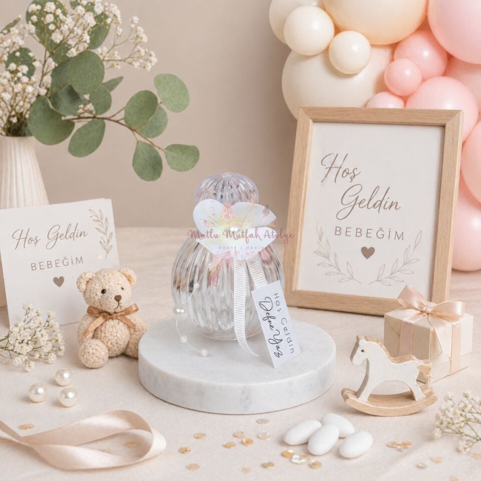 Bebek Hediyeliği Kolonya Şişesi – Hoş Geldin Bebeğim Cam Şişe Nikah & Doğum Hediyelik
