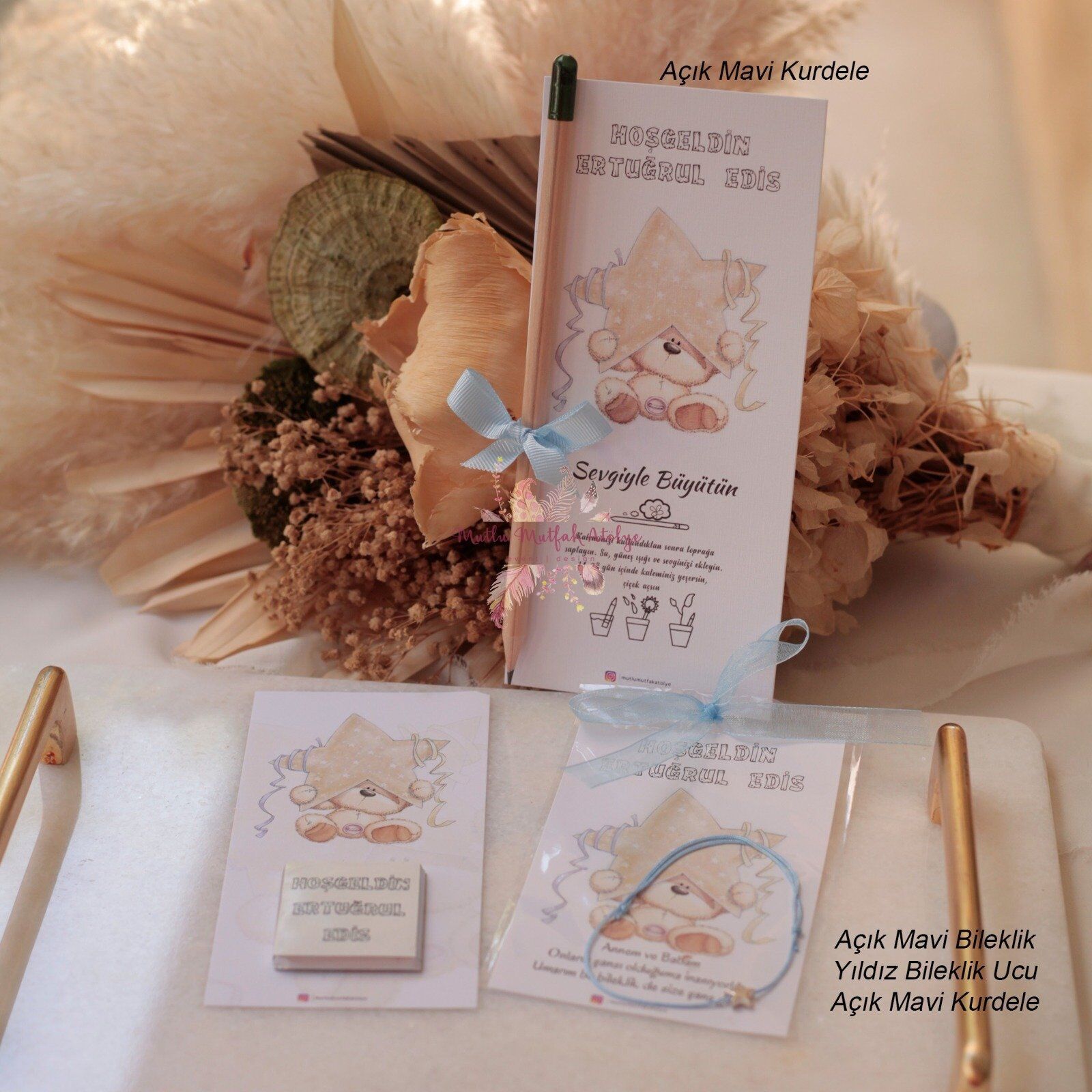 Hediyelik Tohum Kalem ,Kartlı Çikolata Ve Şans Bilekliği