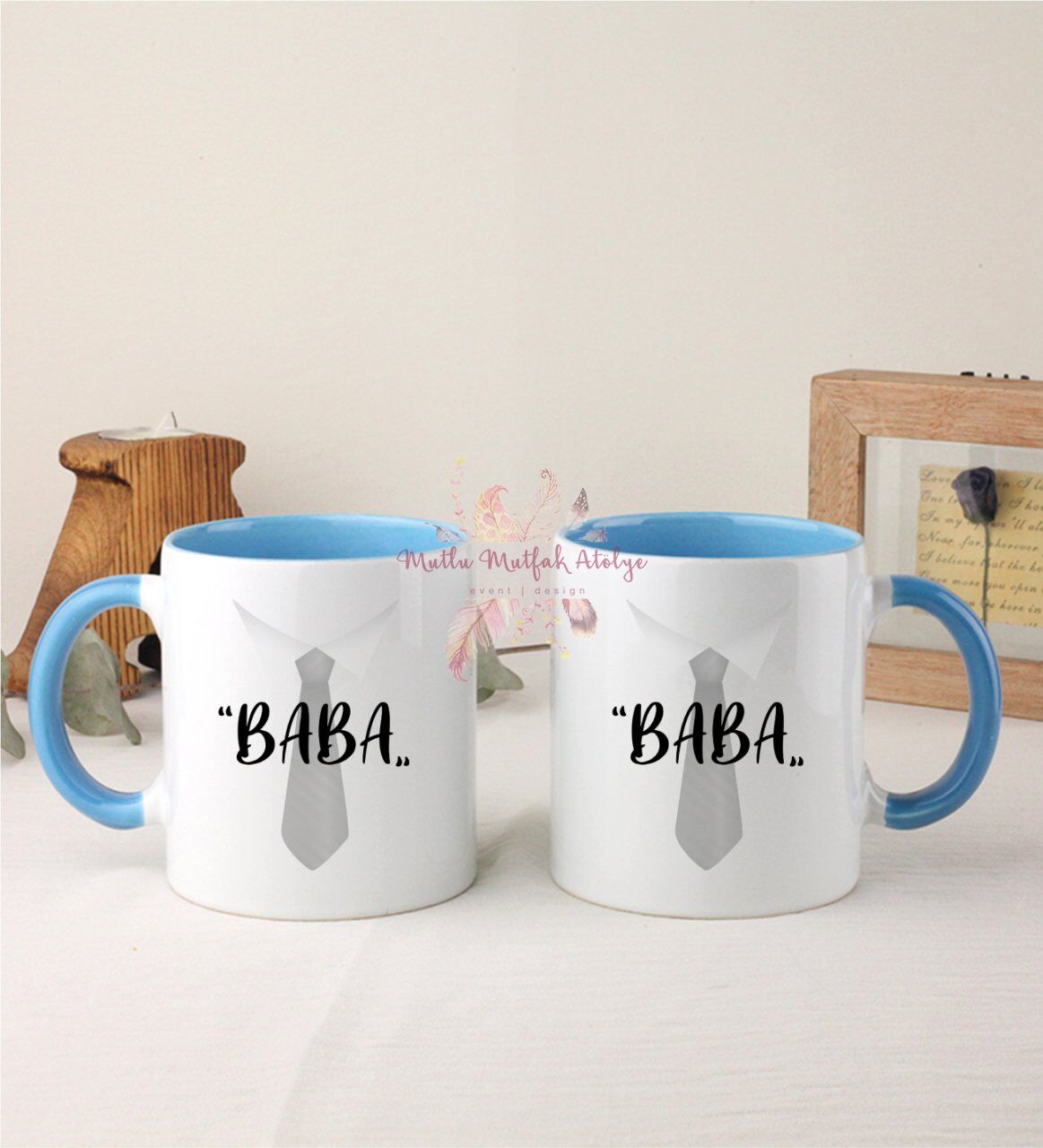 Babalar Günü İkili Mavi Kupa Bardak