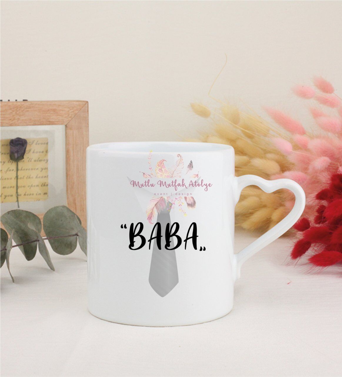 Babalar Günü Beyaz Kalpli Kupa Bardak