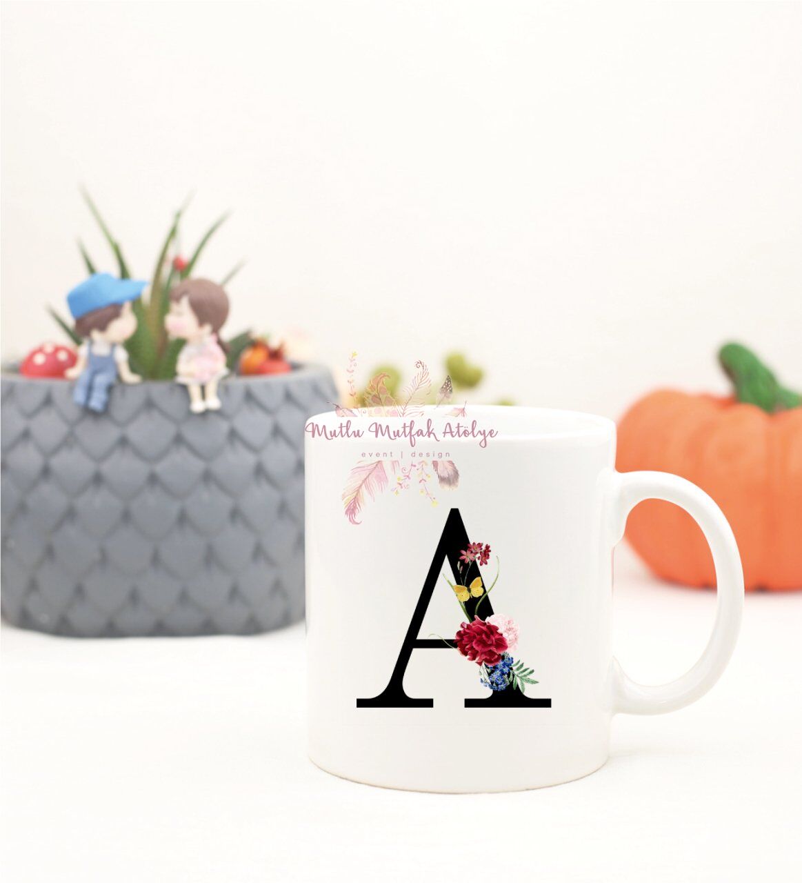 A Harfi Çiçek DesenliKupa Bardak