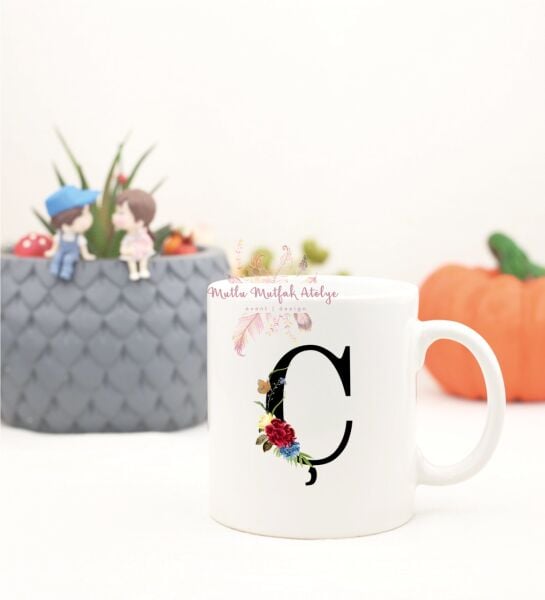 Ç Harfi Çiçek Desenli Kupa Bardak