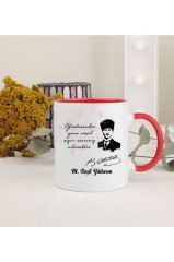 Kişiye Özel Öğretmenler Günü Hediyesi Atatürk ve İsimli Desenli Kırmızı Kupa Bardak