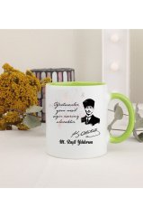 Kişiye Özel Öğretmenler Günü Hediyesi Atatürk ve İsimli Desenli Yeşil Kupa Bardak