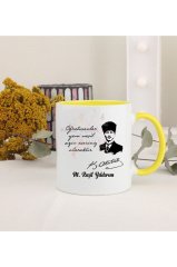 Kişiye Özel Öğretmenler Günü Hediyesi Atatürk ve İsimli Desenli Sarı Kupa Bardak