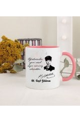 Kişiye Özel Öğretmenler Günü Hediyesi Atatürk ve İsimli Desenli Pembe Kupa Bardak