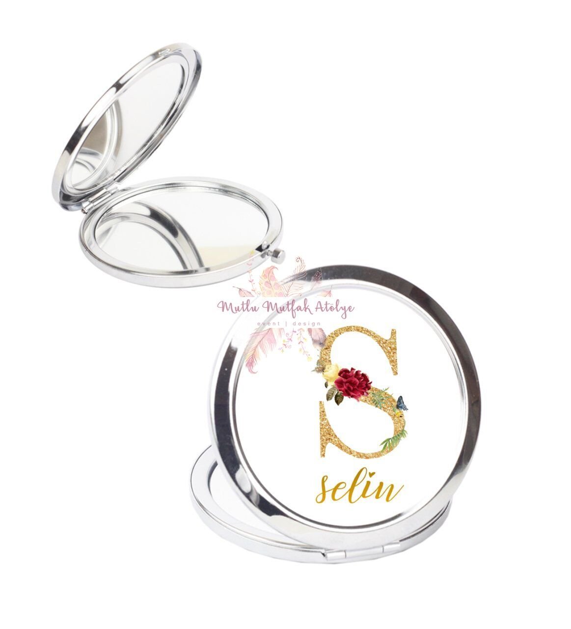 Kişiye Özel Gold Harfli ve İsimli Cep Aynası