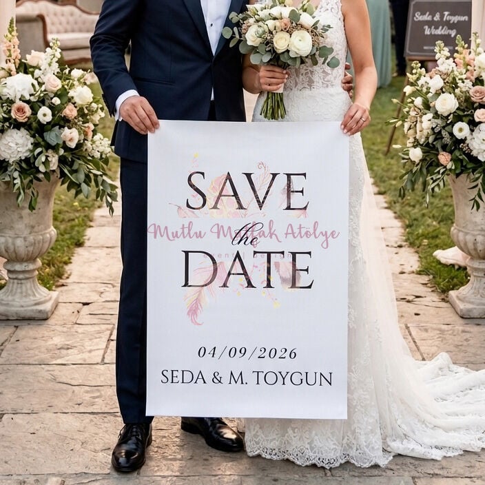 Kendinden Açılan Roll-Up Save the Date Pano | 50x70 cm Düğün & Nişan Anı Bannerı
