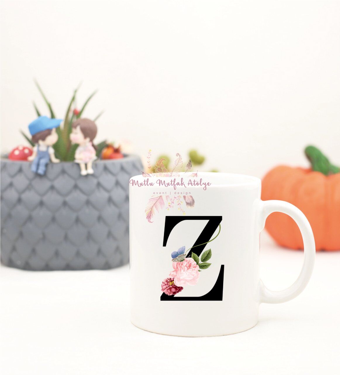 Z Harfi Çiçek Desenli Kupa Bardak