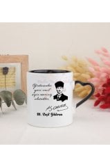 Kişiye Özel Öğretmenler Günü Hediyesi Atatürk ve İsimli Desenli Siyah Kalpli Kupa Bardak