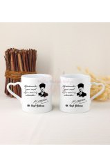 Kişiye Özel Öğretmenler Günü Hediyesi Atatürk ve İsimli Desenli İkili Beyaz Kalpli Kupa Bardak