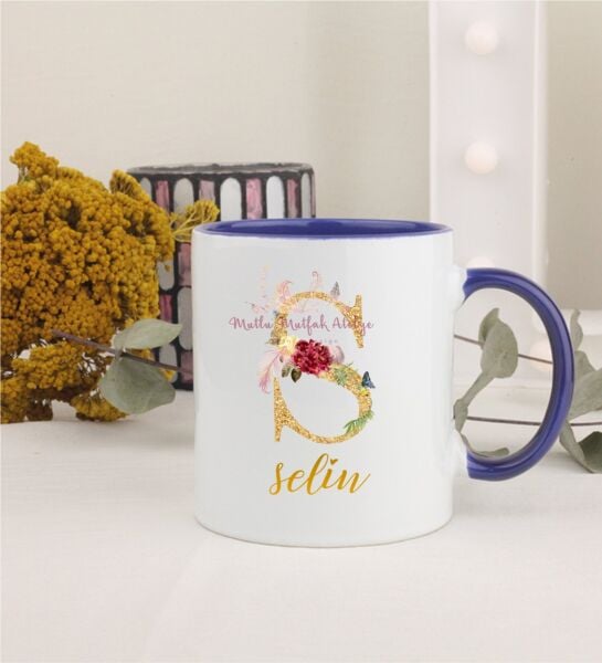 Kişiye Özel Gold Harfli ve İsimli Lacivert Kupa Bardak