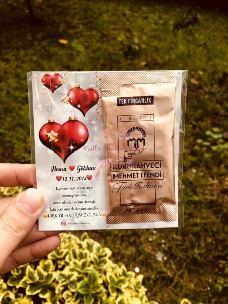 Hediyelik Kahveli Kart Kalp Konsetpli