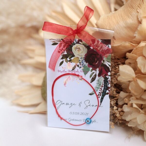 Hediyelik Şans Bilekliği Kırmızı Çiçekli