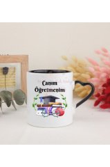 Öğretmenler Günü Hediyesi Canım Öğretmenim Siyah Kalpli Kupa Bardak