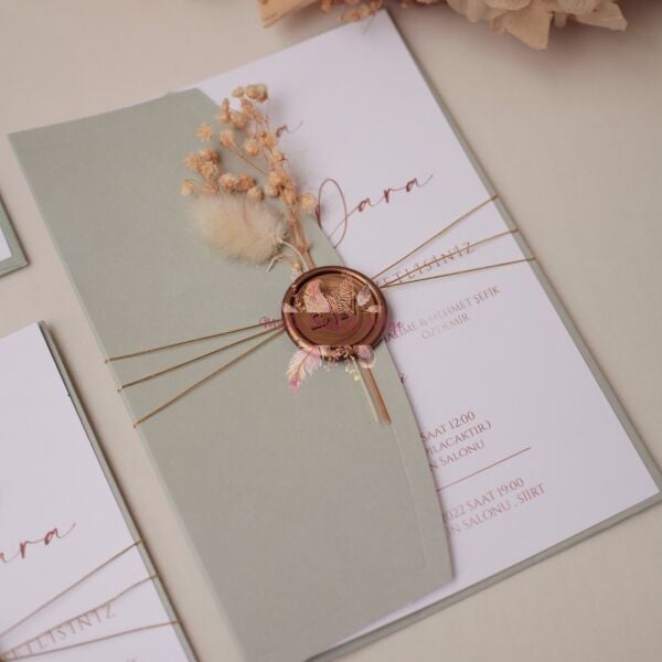 Çiçek Süslemeli Mühürlü Davetiye (50 Ad.) (Büyük Boy)