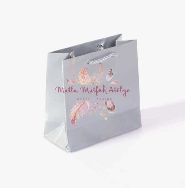 Hediyelik Karton Poşet Çanta 11x11cm Lavanta Desenli