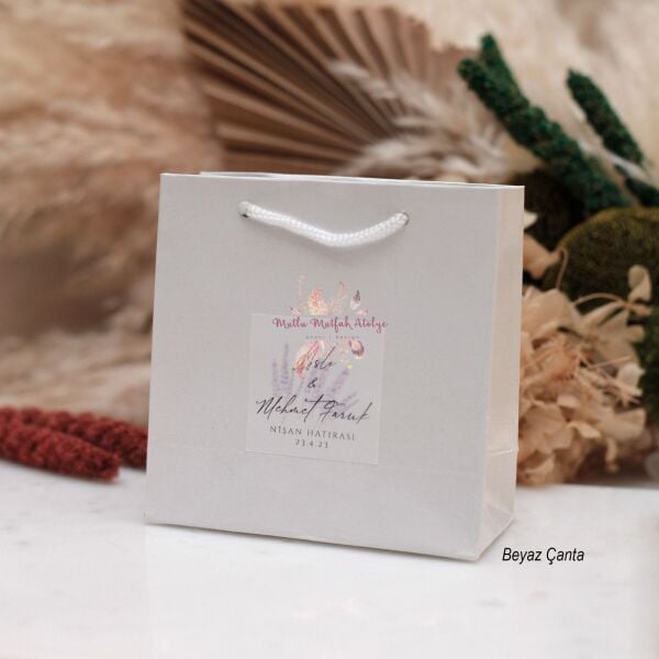 Hediyelik Karton Poşet Çanta 11x11cm Lavanta Desenli