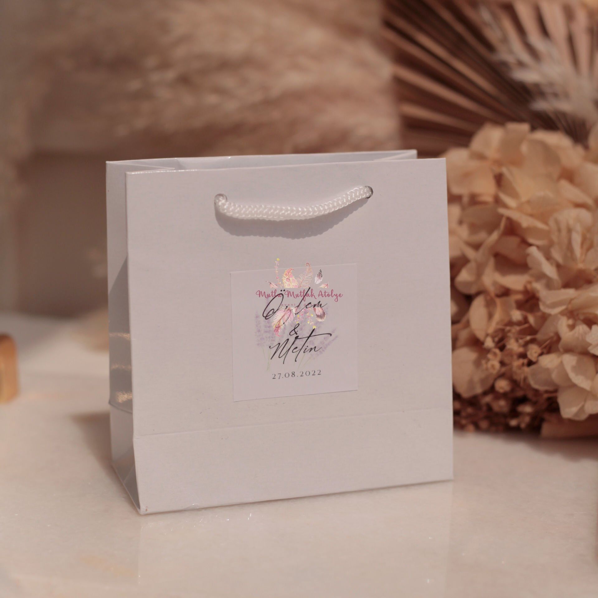 Hediyelik Karton Poşet Çanta 11x11cm Lavanta Desenli