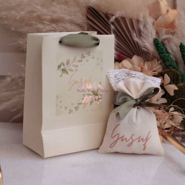 Hediyelik Lavanta Kesesi ve Baskılı Karton Çanta Seti