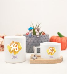 Ahşap Altlıklı Kahve Fincanı ve Kumbara Seti Oğlak Burcu