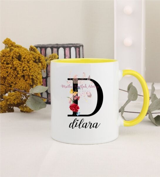 Kişiye Özel Harfli ve İsimli Sarı Kupa Bardak