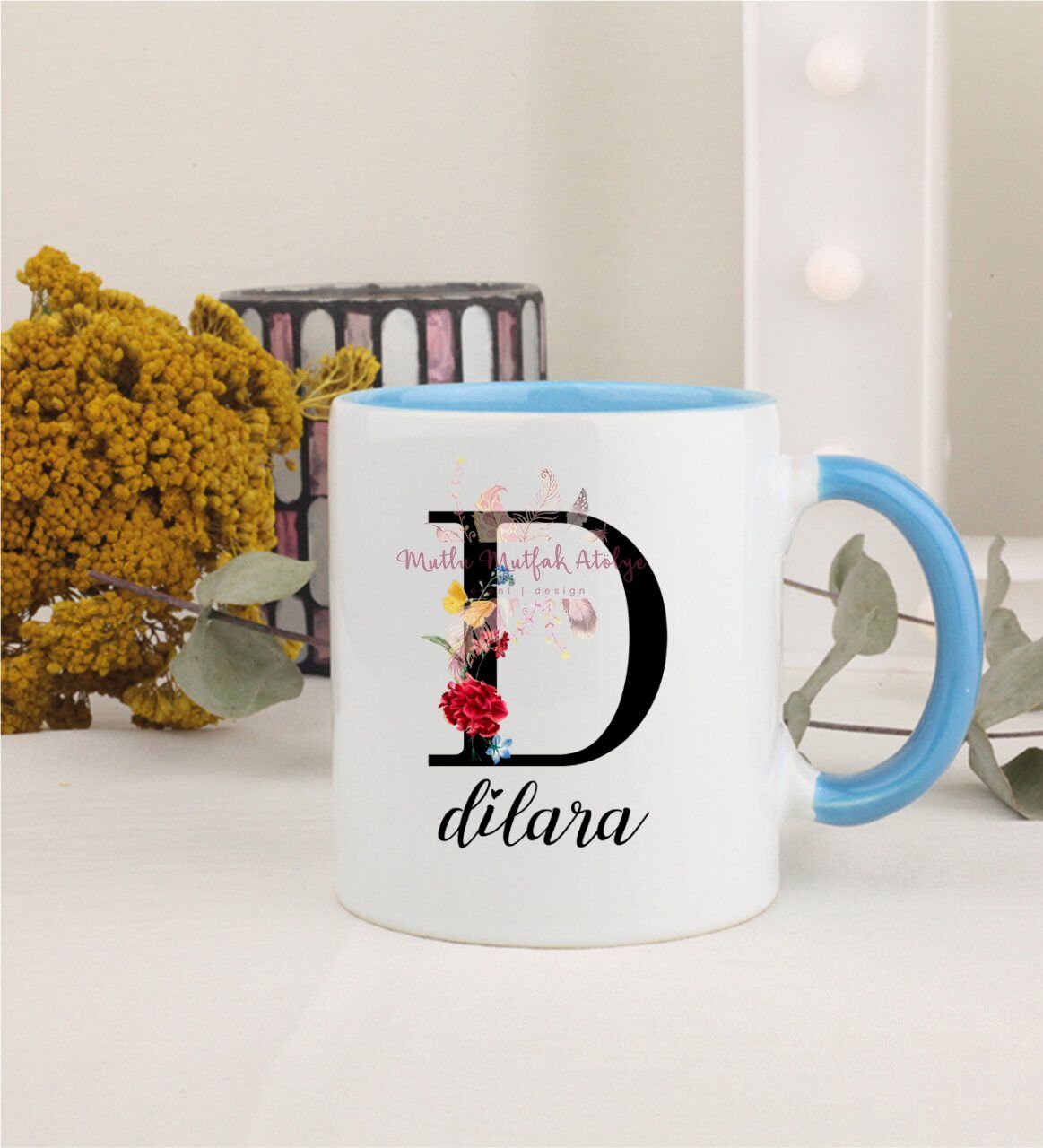 Kişiye Özel Harfli ve İsimli Mavi Kupa Bardak