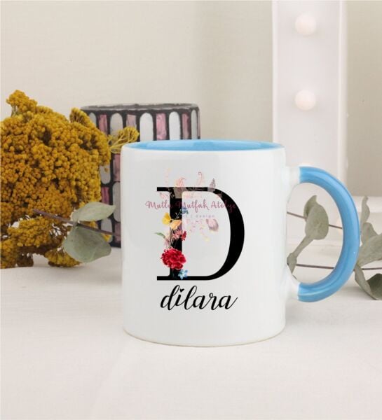 Kişiye Özel Harfli ve İsimli Mavi Kupa Bardak