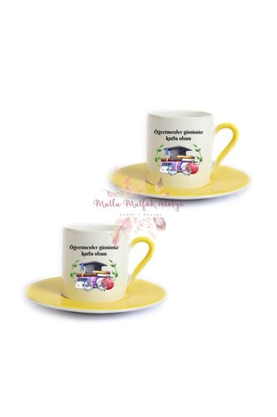 Öğretmenler Günü Hediyesi İkili Sarı Türk Kahvesi Fincanı