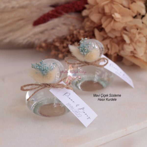 Yuvarlak Cam Şişe Çiçek Süslemeli Hediyelik Kolonya