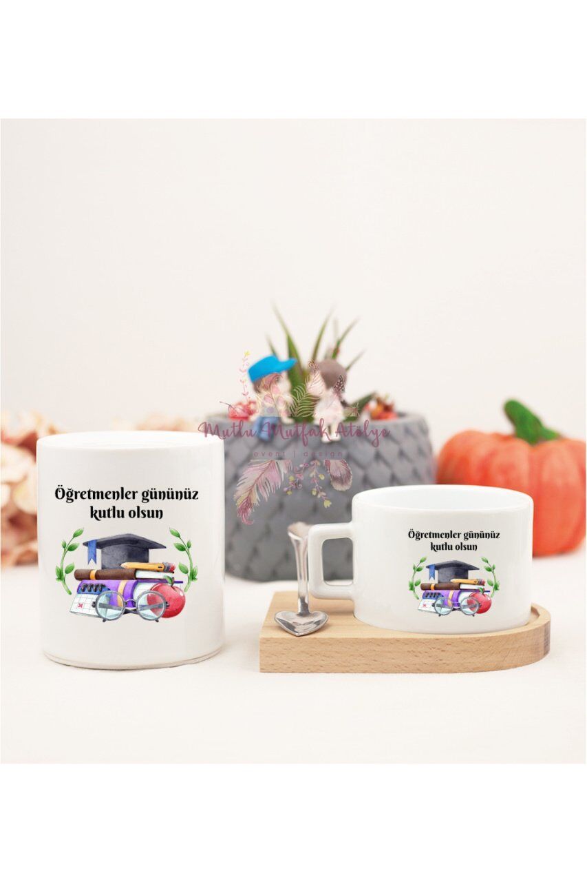 Öğretmenler Günü Hediyesi Ahşap Altlıklı Fincan ve Kumbara
