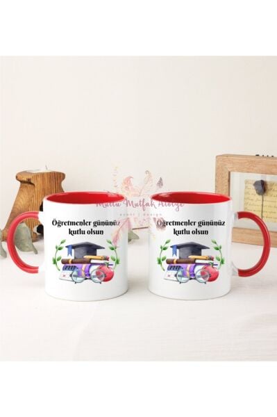 Öğretmenler Günü Hediyesi İkili Kırmızı Kupa Bardak