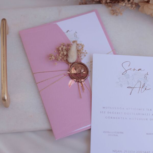 Çiçek Süslemeli Mühürlü Davetiye (50 Ad.)