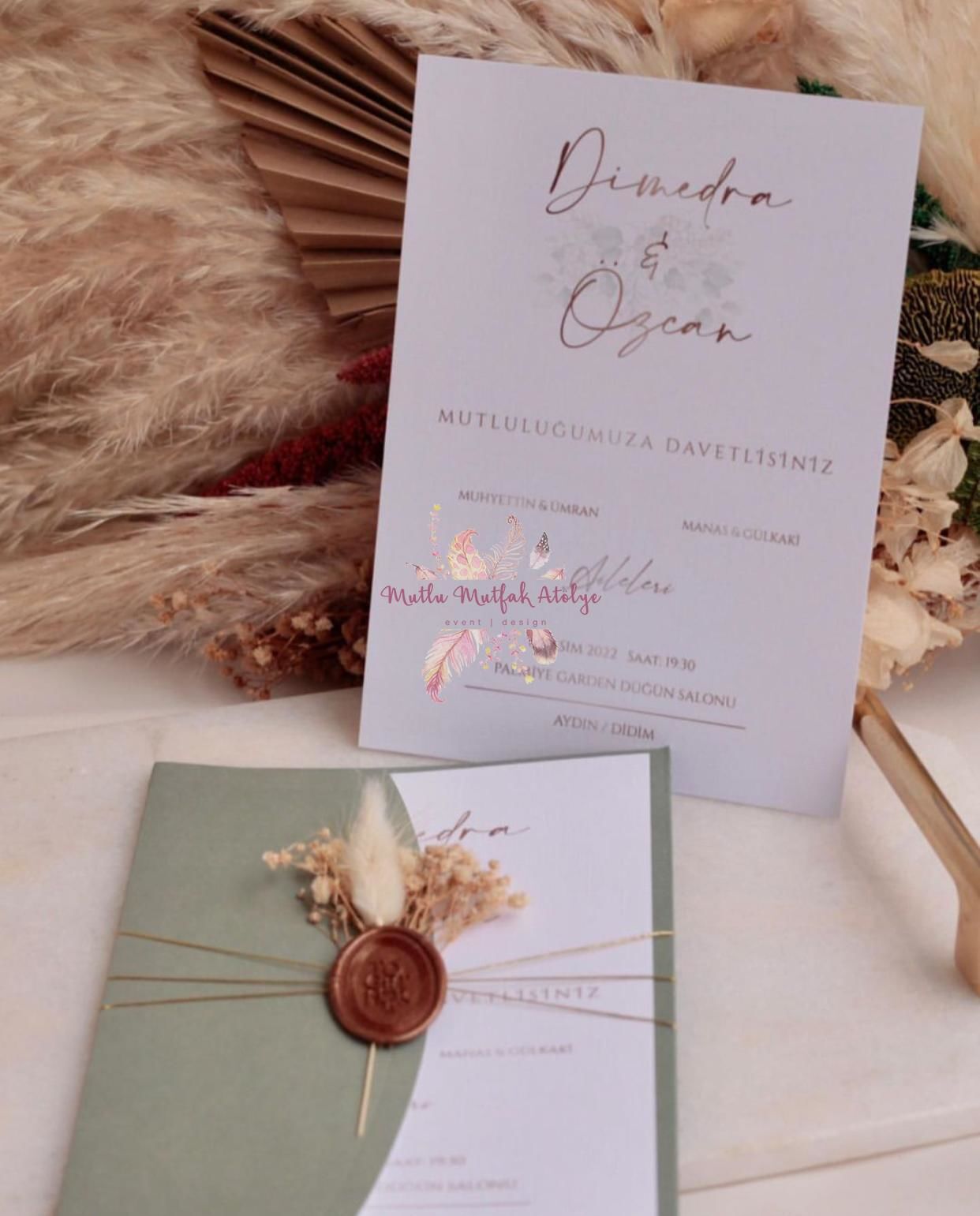 Çiçek Süslemeli Mühürlü Davetiye (50 Ad.) (Büyük Boy)