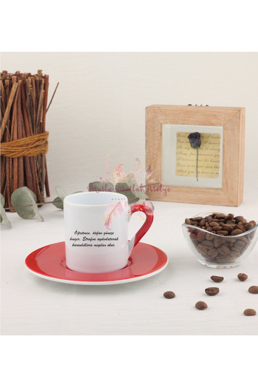Öğretmenler Günü Hediyesi Kırmızı Türk Kahvesi Fincanı