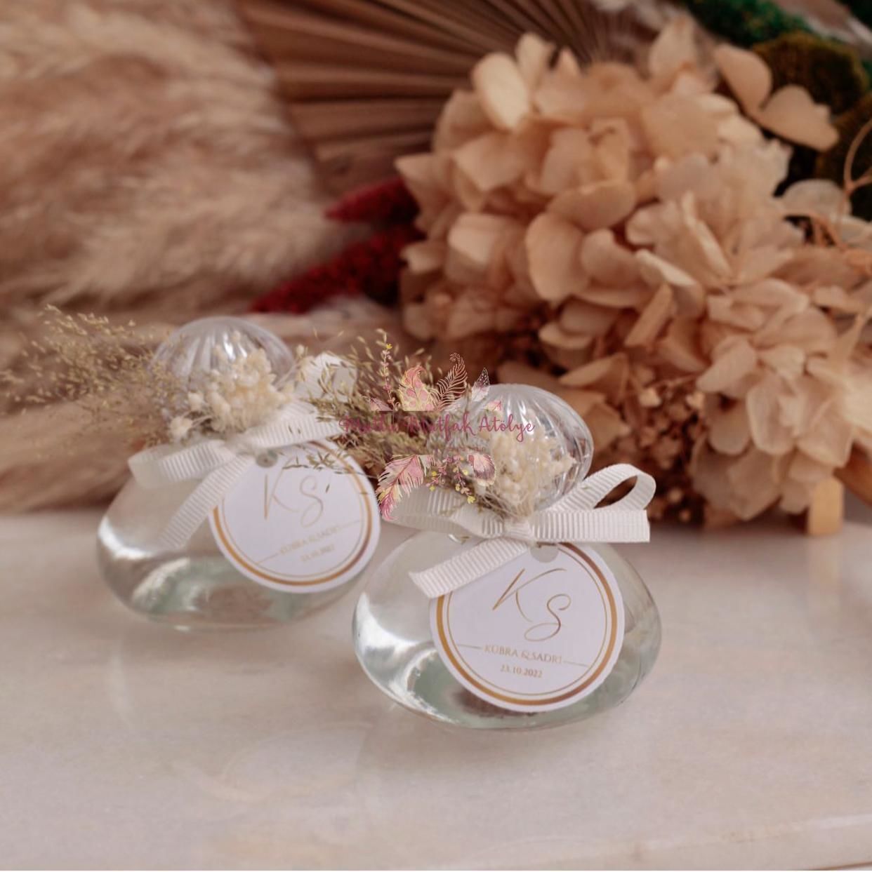 Yuvarlak Cam Şişe Çiçek Süslemeli Hediyelik Kolonya