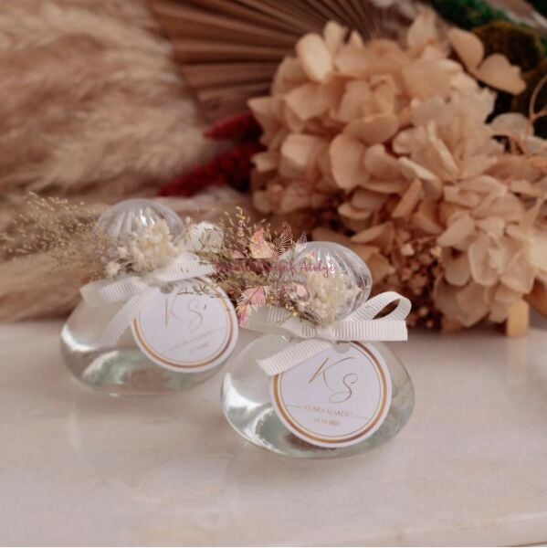 Yuvarlak Cam Şişe Çiçek Süslemeli Hediyelik Kolonya